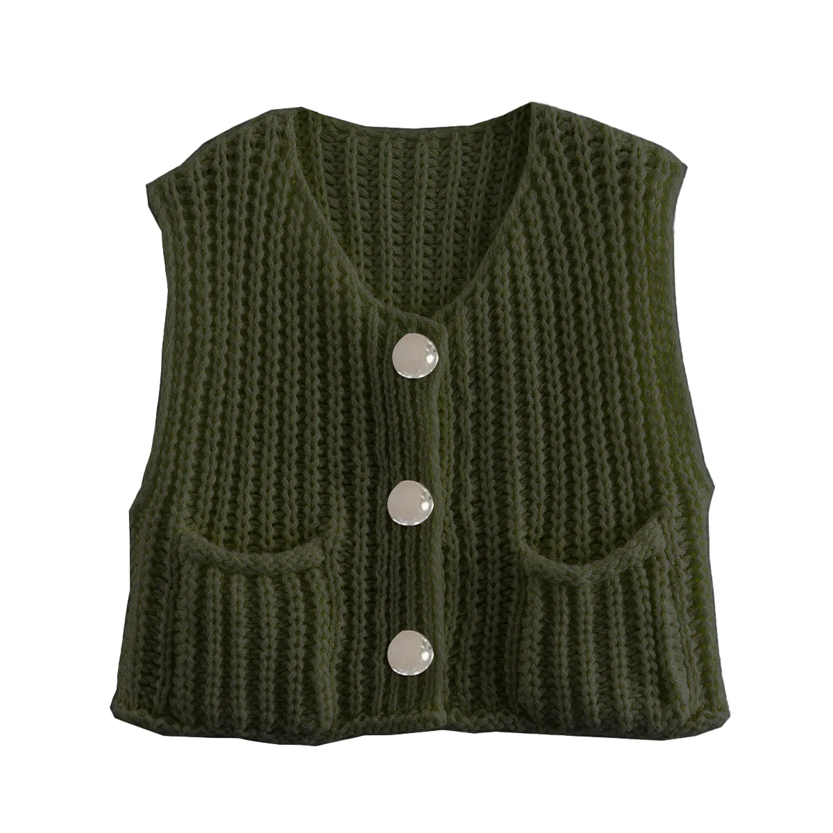 KatchMe Women's Slouchy Solid Color Knit Cap Sleeve Button Short Cardigan,Fall & Spring Outerwear,Fashion Ladies' Knit Clothing for Daily Wear