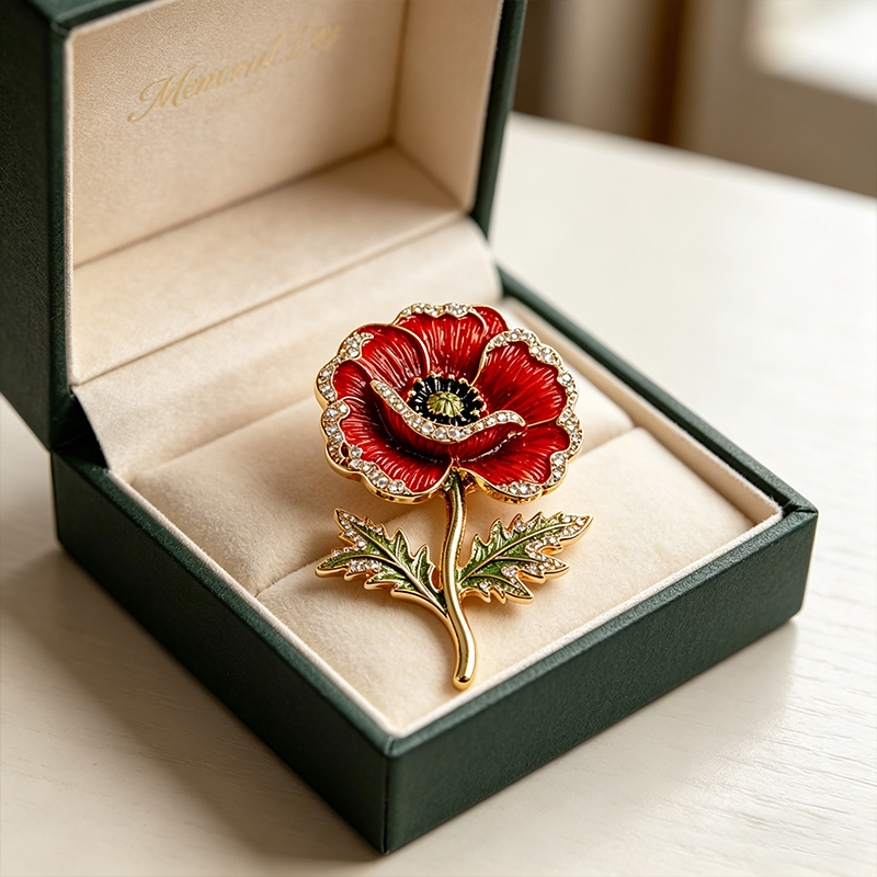 Memorial Day Poppy Enamel Brooch Pin