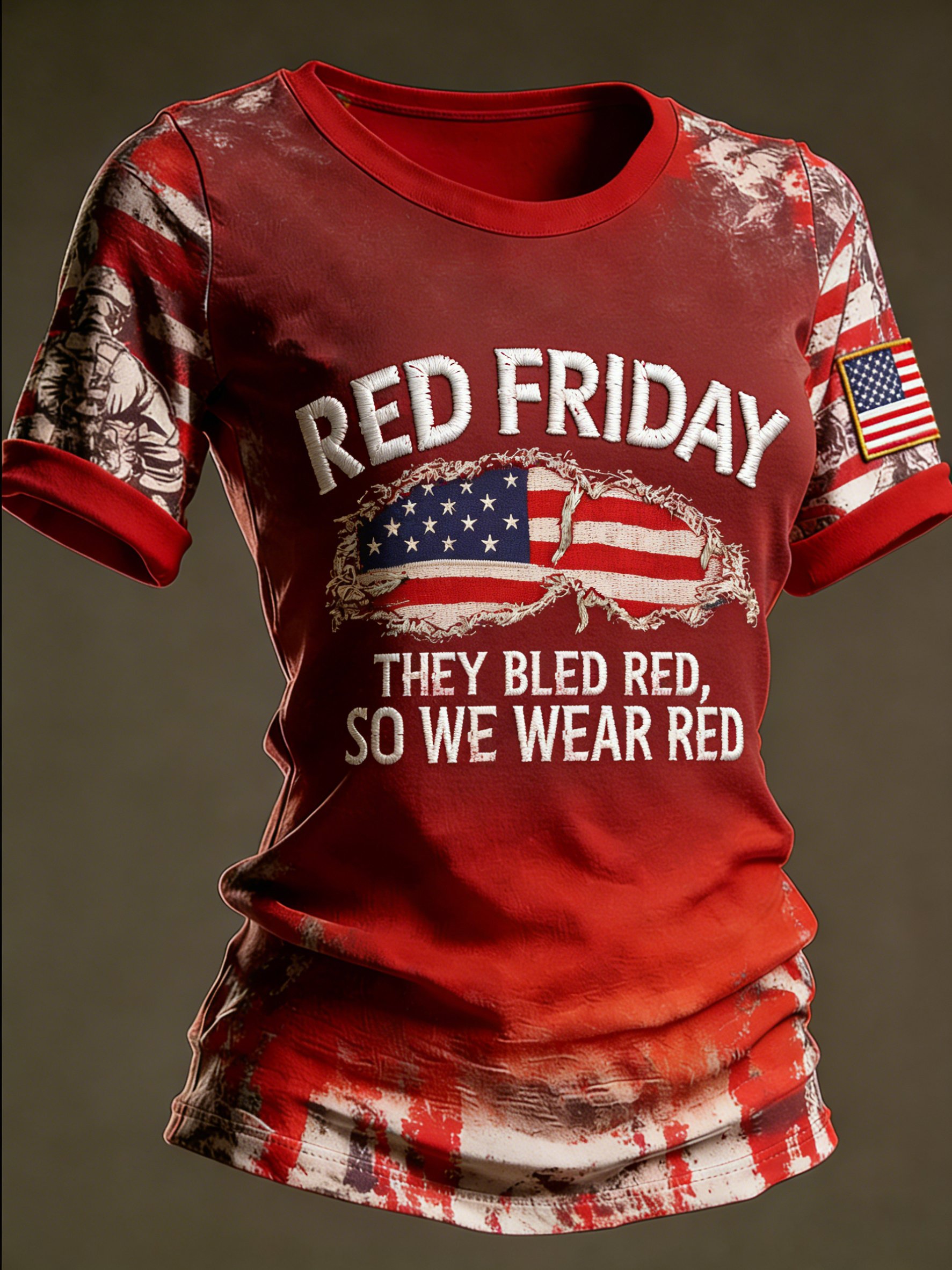 Women's Casual Red Friday Print Short-Sleeve T-Shirt