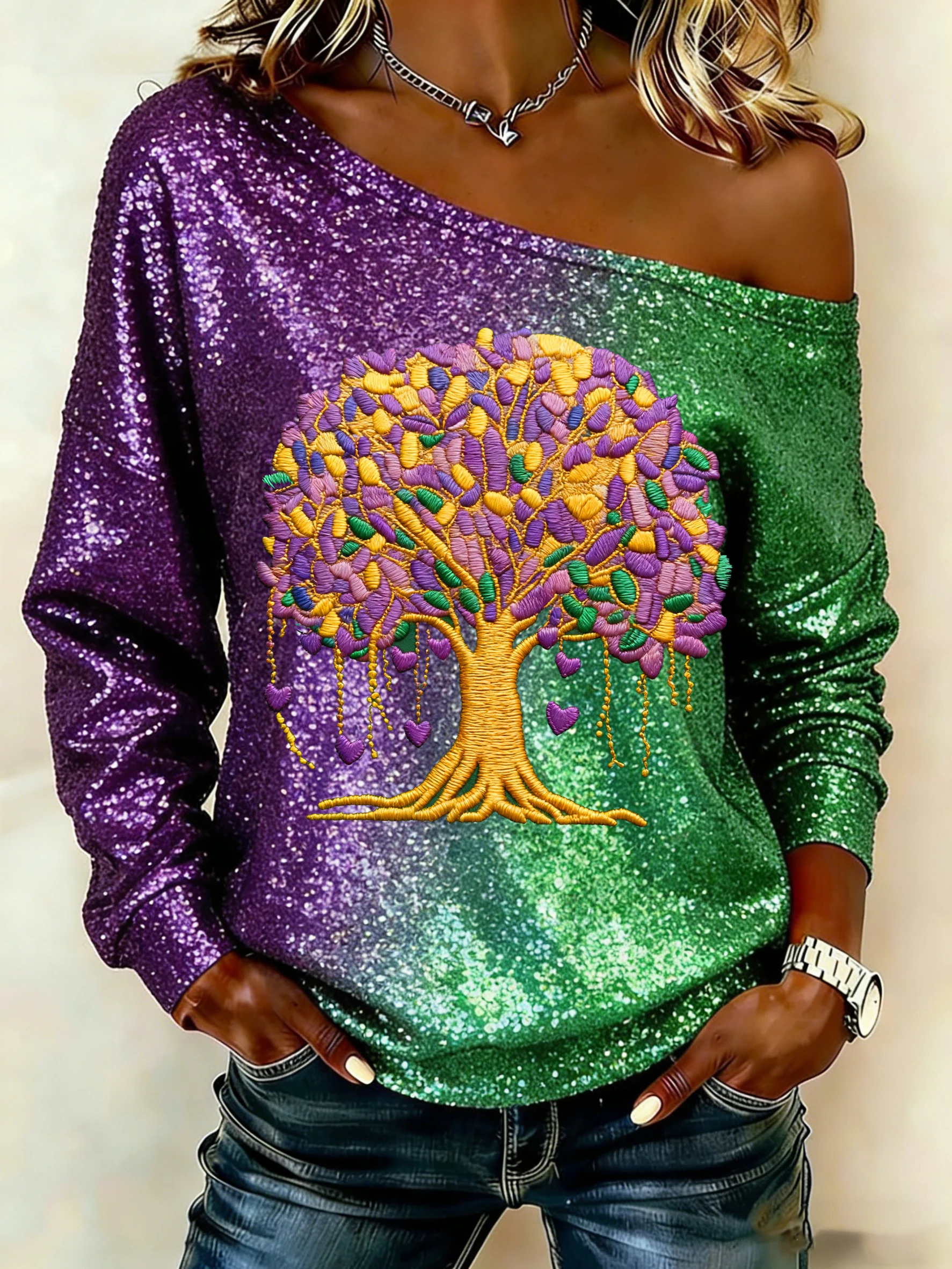 Women's carnival print one-shoulder top