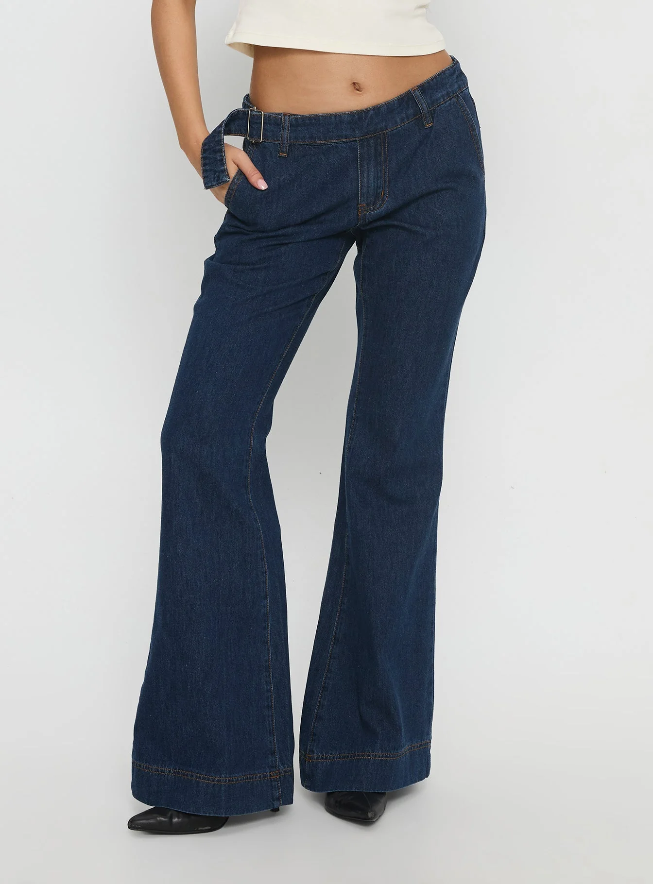 Acapulco Low Rise Flare Jeans Dark Blue Wash
