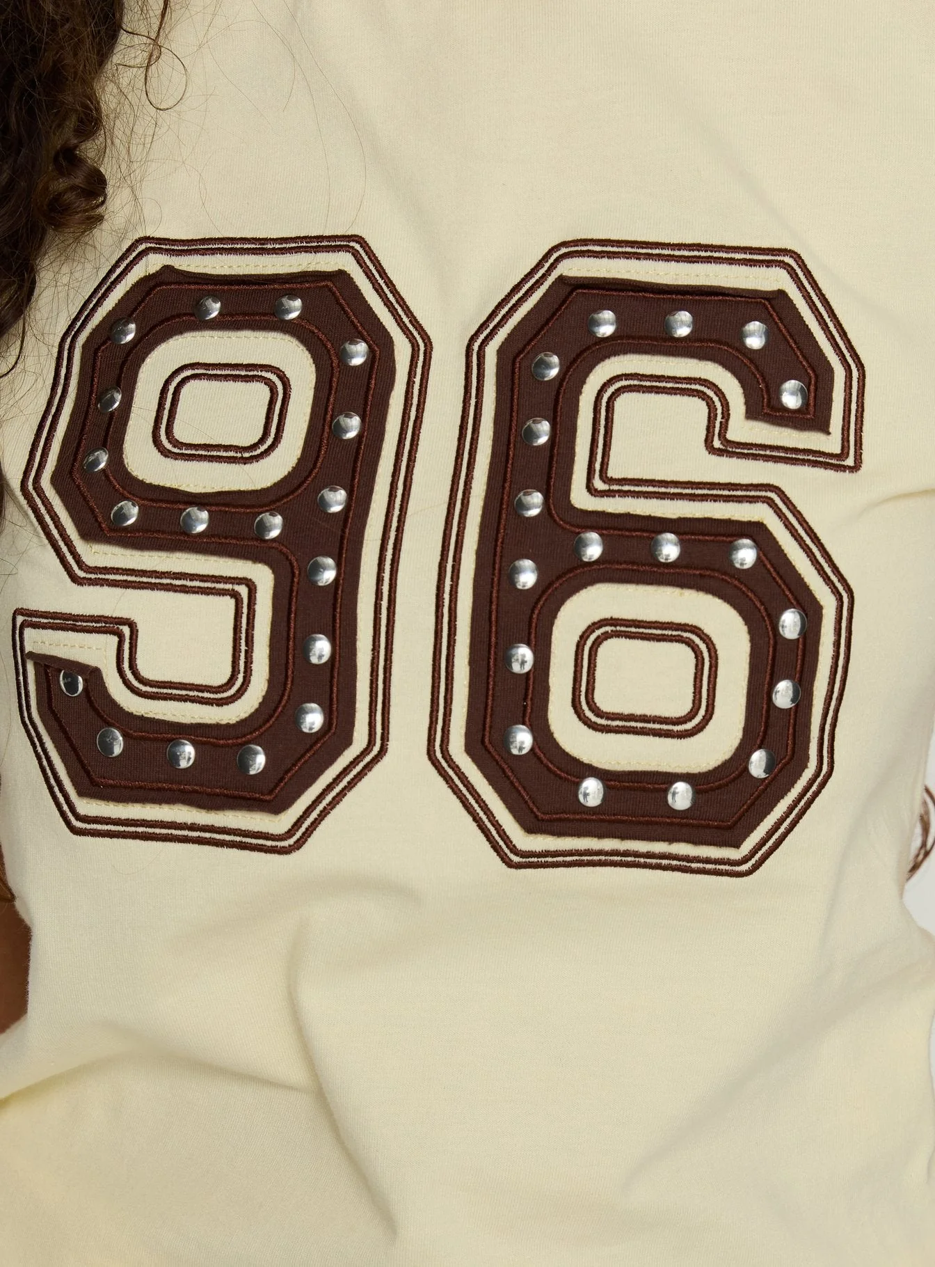 96 Charm Studded Graphic Baby Tee Yellow