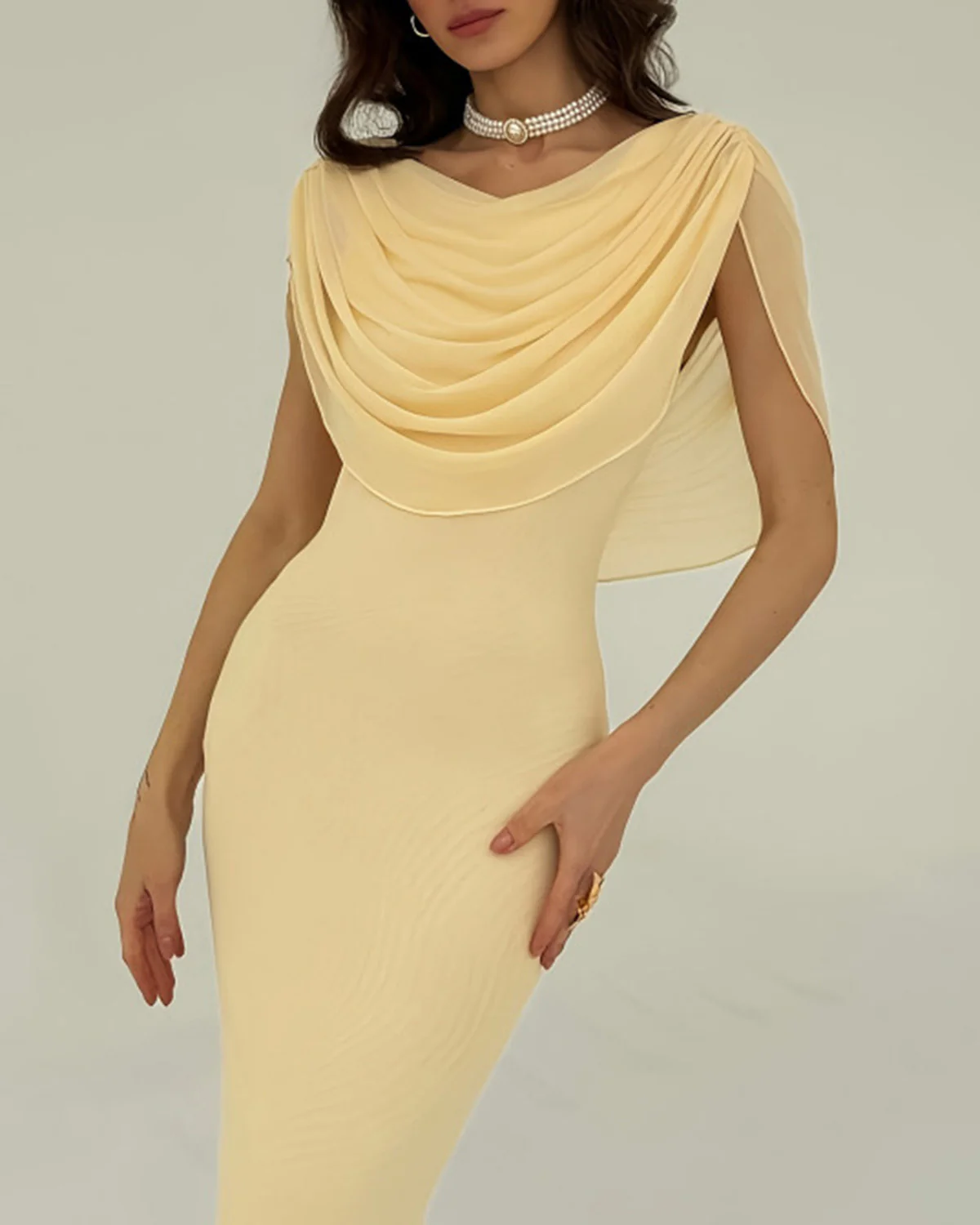 Yellow Cowl Neck Sleeveless Maxi Dress