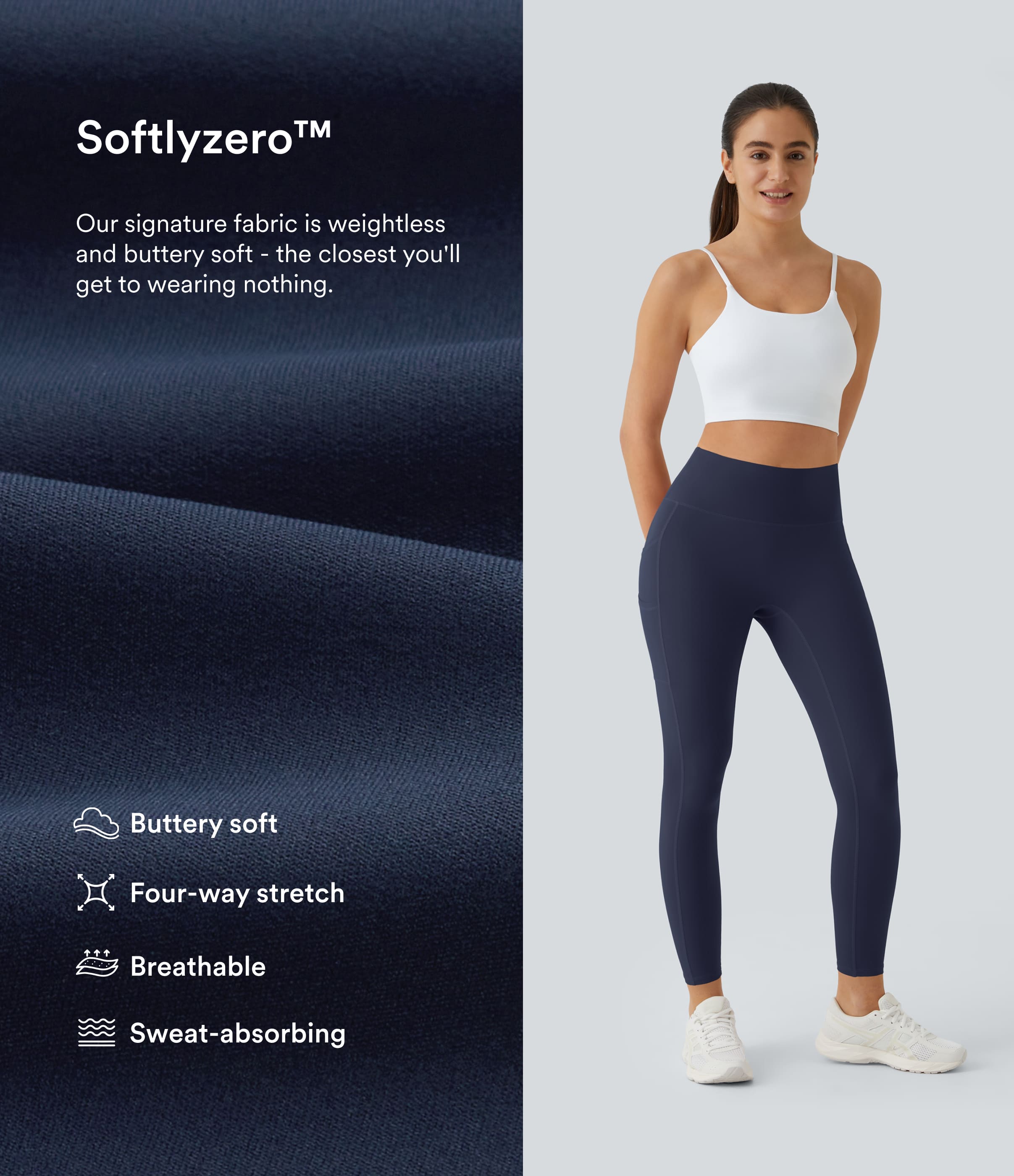 SoftlyZero™ High Waisted Double Pockets Plain Leggings-UPF50+