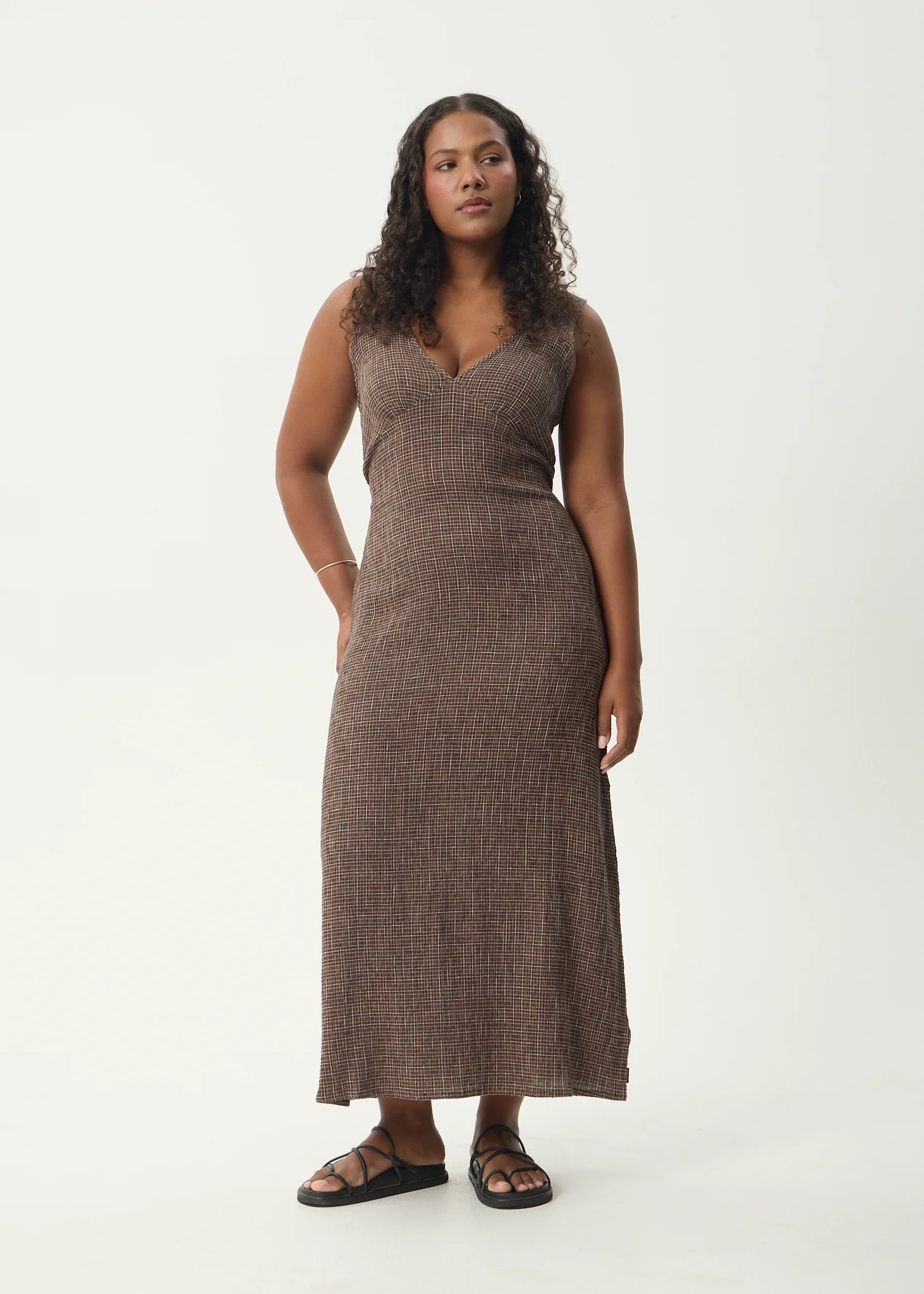 AFENDS Womens Hometown Tully - Seersucker Maxi Dress - Coffee