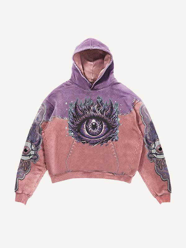 Colorblock Demon Eye&Eyeball Faux Decal Print Slant Pockets Hoodie
