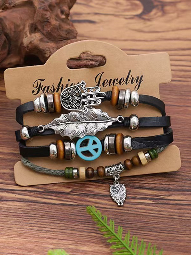 Vintage Peace Multi Layered Leather Bracelet