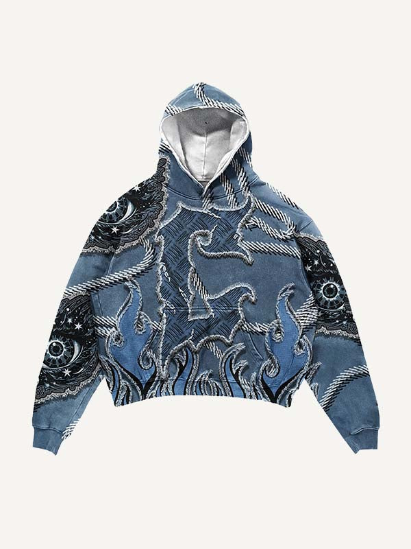 Eye&Fire&Letter Faux Decal Print Slant Pockets Hoodie