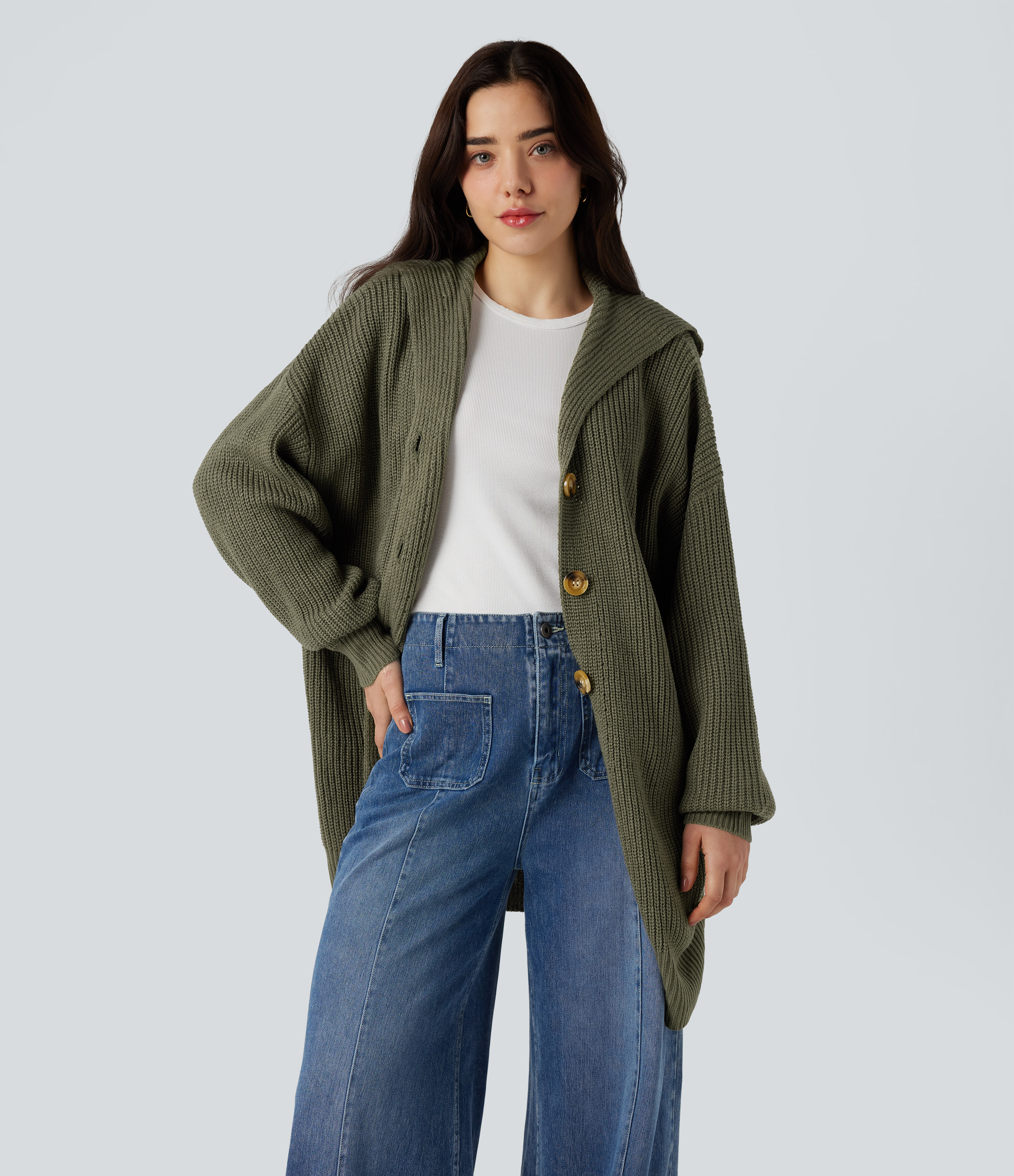 Lapel Long Sleeve Casual Cardigan with Pockets