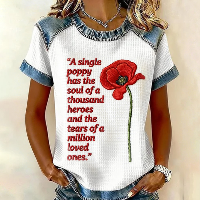 Women's Memorial Day Remember And Honor Soldiers Poppy Printed T-Shirt