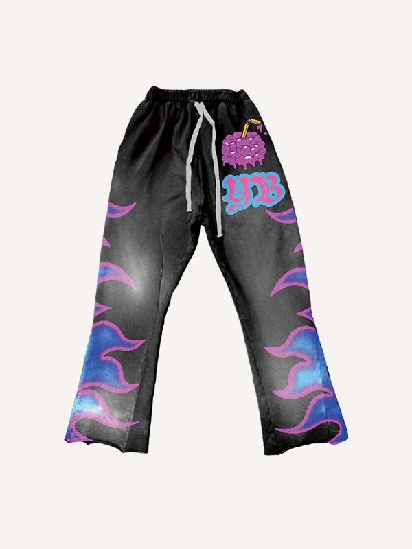 Brain&Graphic&Letter Print Elastic Waist Pants