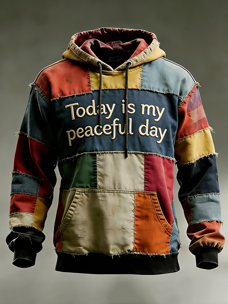 Today Is My Peaceful Day Patchwork Casual Men's Hoodie