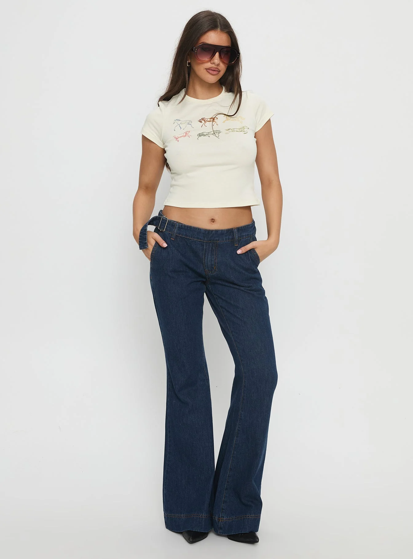 Acapulco Low Rise Flare Jeans Dark Blue Wash