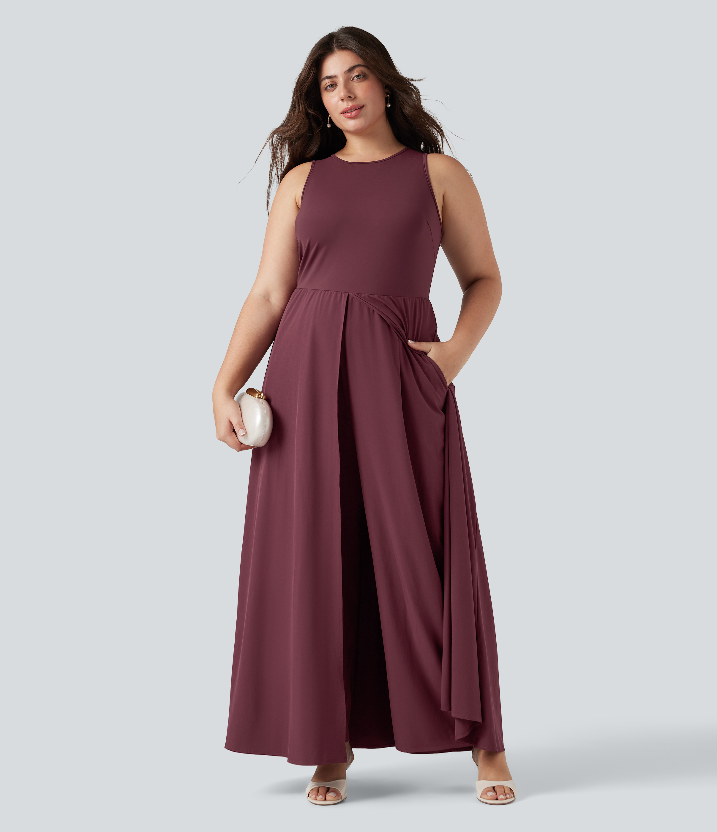 Plus Size Breezeful™ Sleeveless Quick Dry Overlay Jumpsuit with Pockets