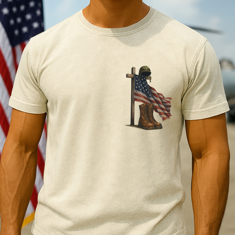 Veteran's Flag Print Casual T-Shirt