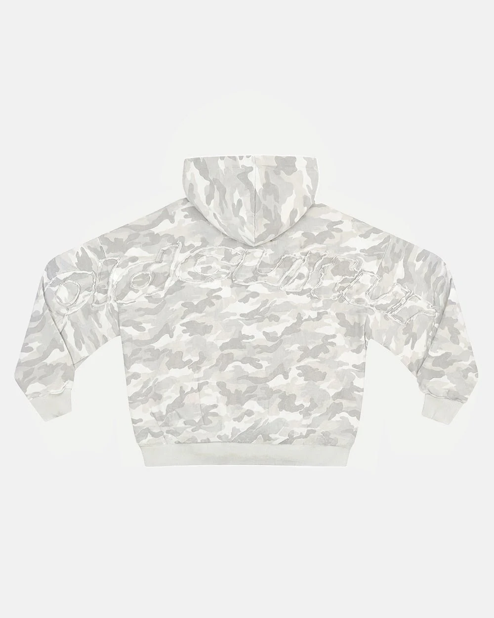 DISTRESS CURVED HOODIE CAMO GREY