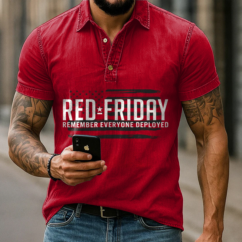 US Red Friday Printed Casual Polo Short-Sleeved T-Shirt