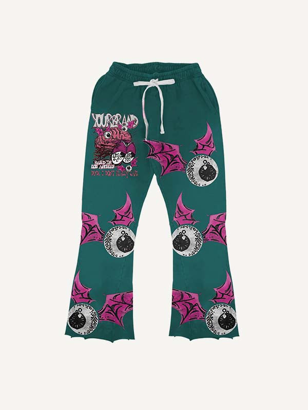 Eyeball&Wing&Brain&Letter Print Elastic Waist Pants