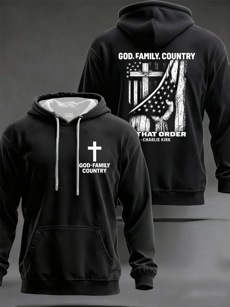 Men's God Family Country In That Order Freedom Faith Hoodie with Pockets