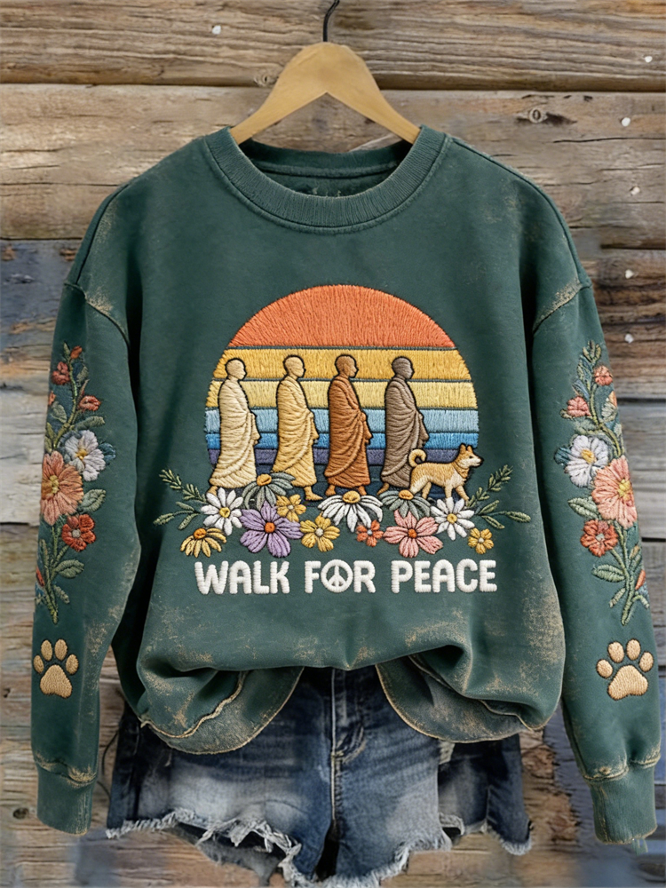 Walk For Peace Floral Vintage Washed Sweatshirt