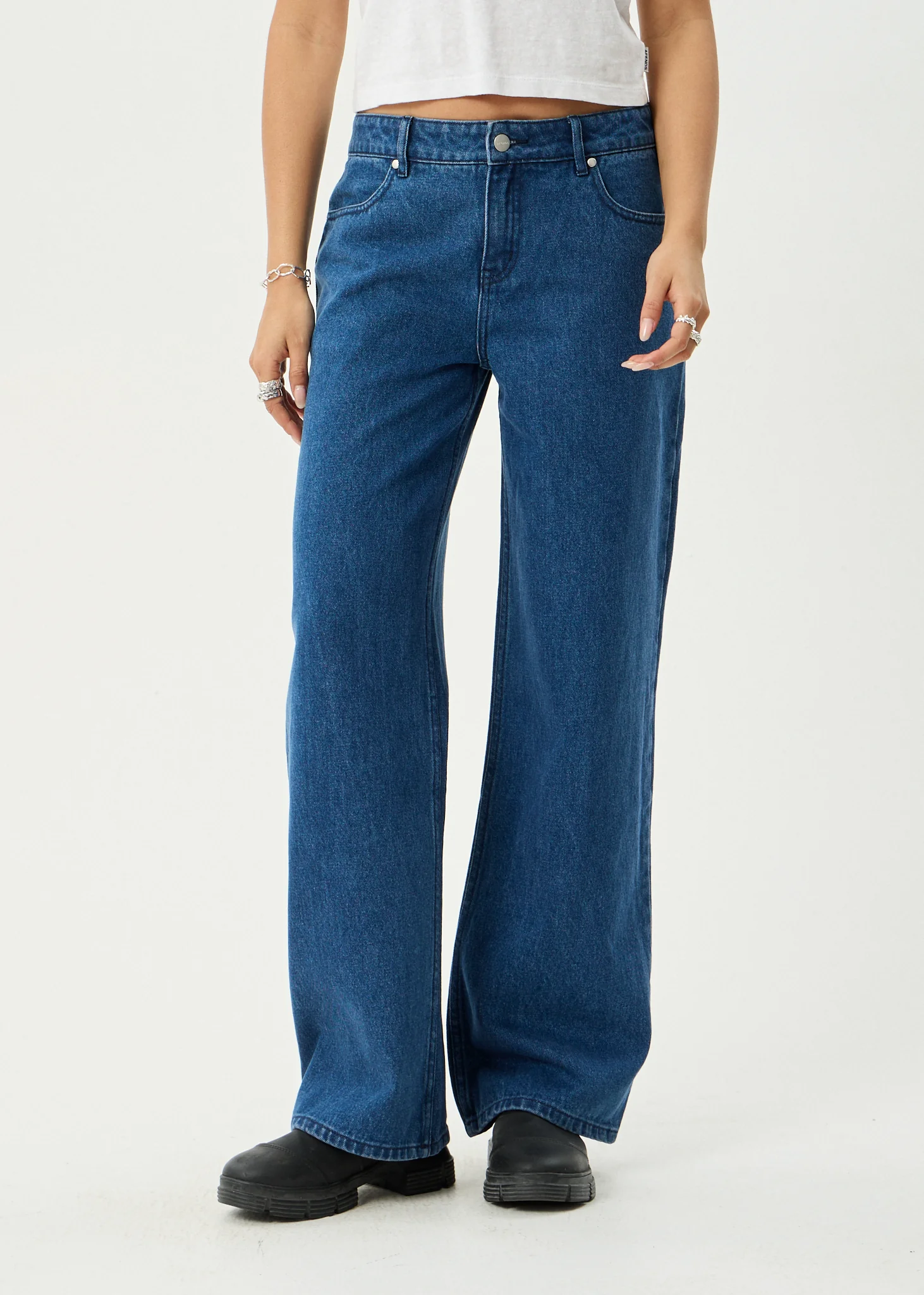 AFENDS Womens Alyra - Low Rise Wide Leg Jean - Authentic Blue