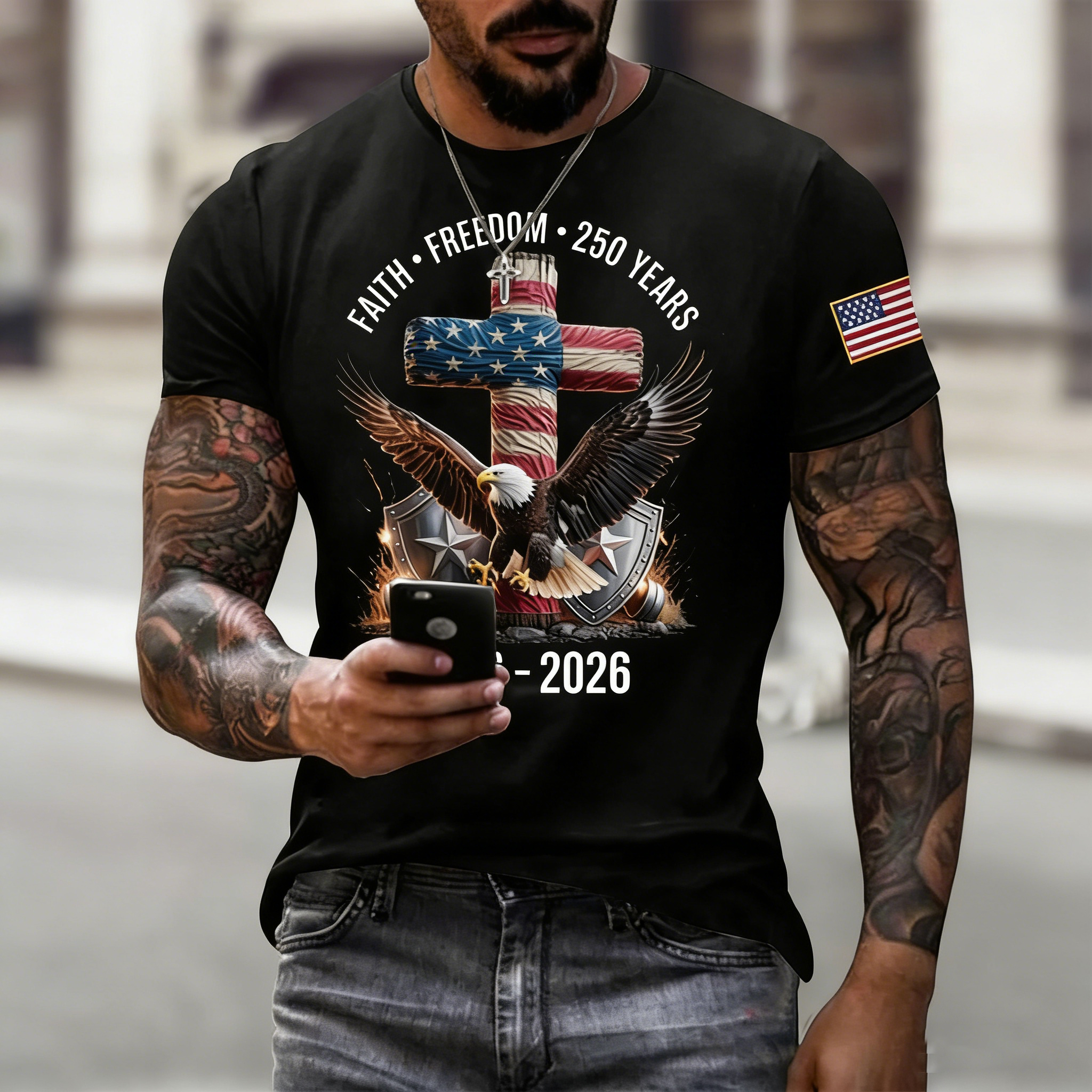 Men's Casual USA 250th Anniversary Printed Short-Sleeve T-Shirt