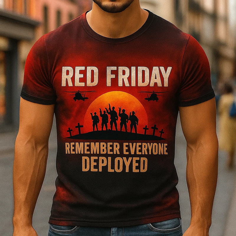 Red Friday Print Casual T-shirt