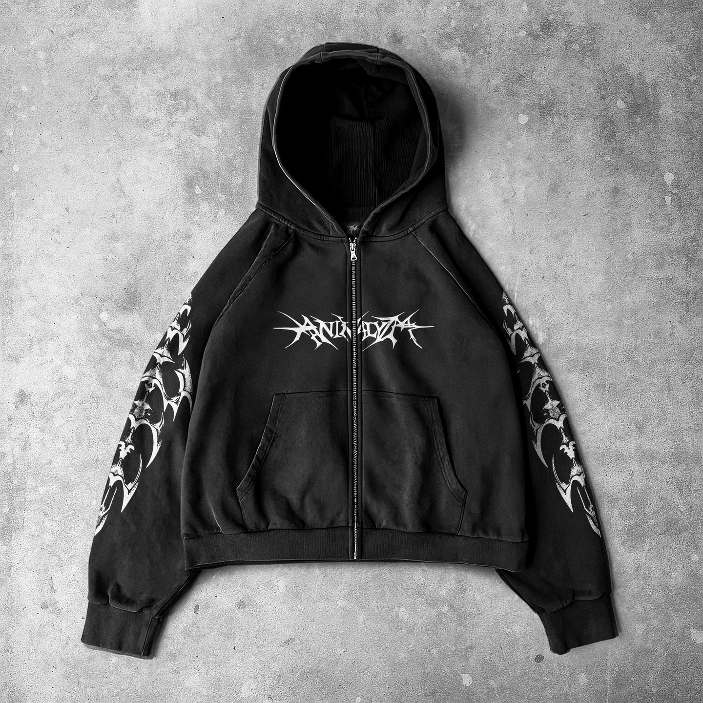 Gothic Religious Figure Cropped Zip Up Hoodie