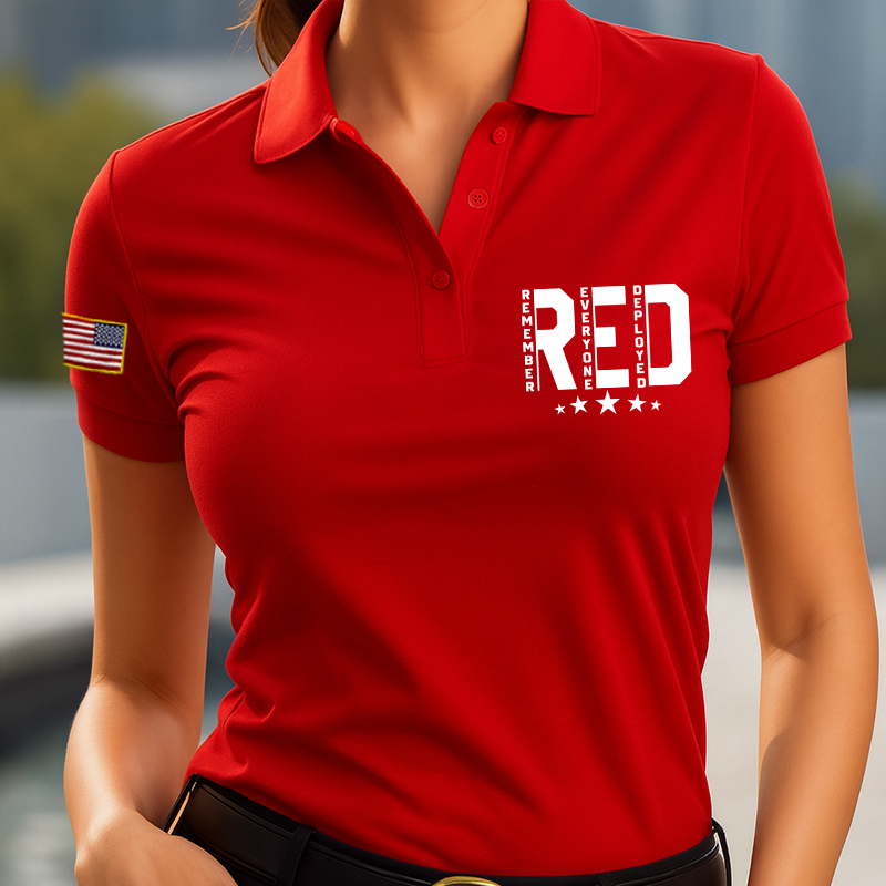 Women's Veteran Red Friday Print Polo T-Shirt