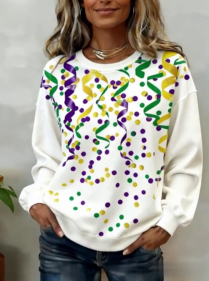 Women'S Casual Color-Block Printed Pullover Sweatshirt