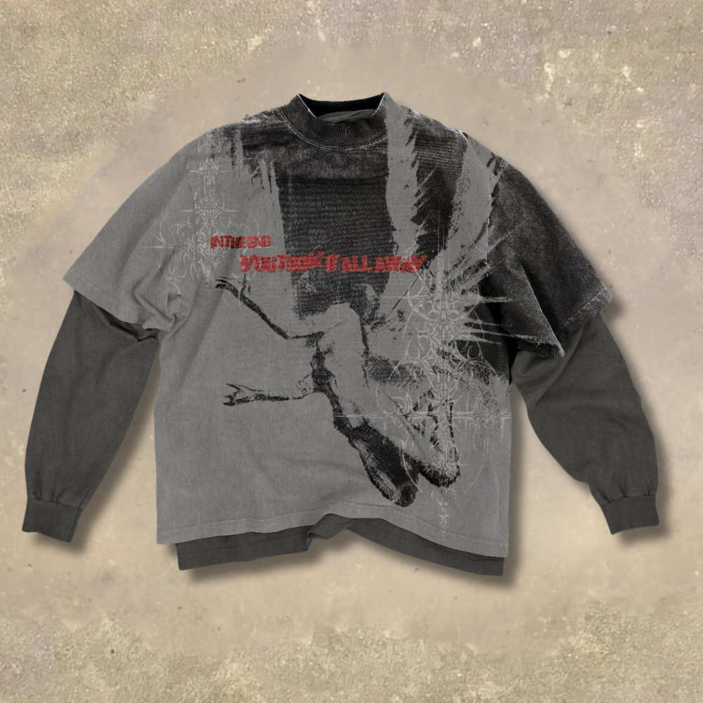 Dark Gothic Falling Angel Fake Two-Piece Shirt