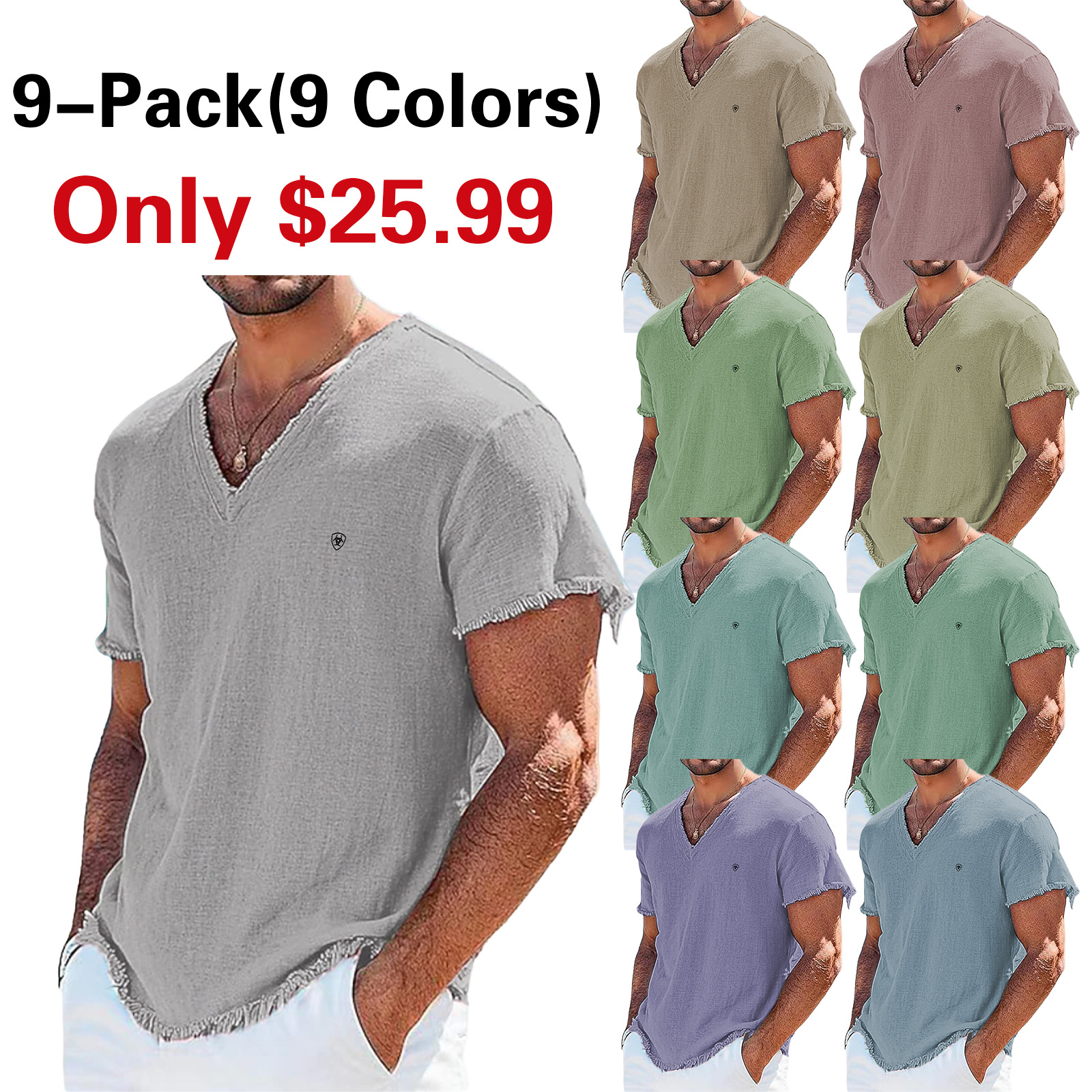 Men's Tee Top Linen T-Shirt Short Sleeves V Neck Summer Plain Fashion Designer Basic Soft Beach Vacation Casual Daily Light Blue Black White Top Tee for Men