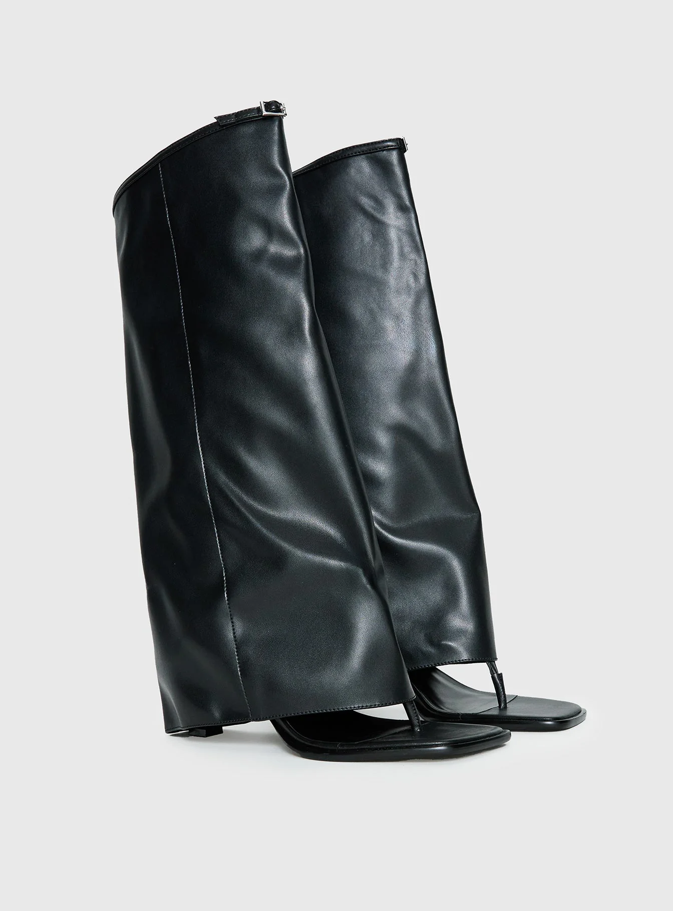 Burning Daylight Open Toe Knee High Boots Black