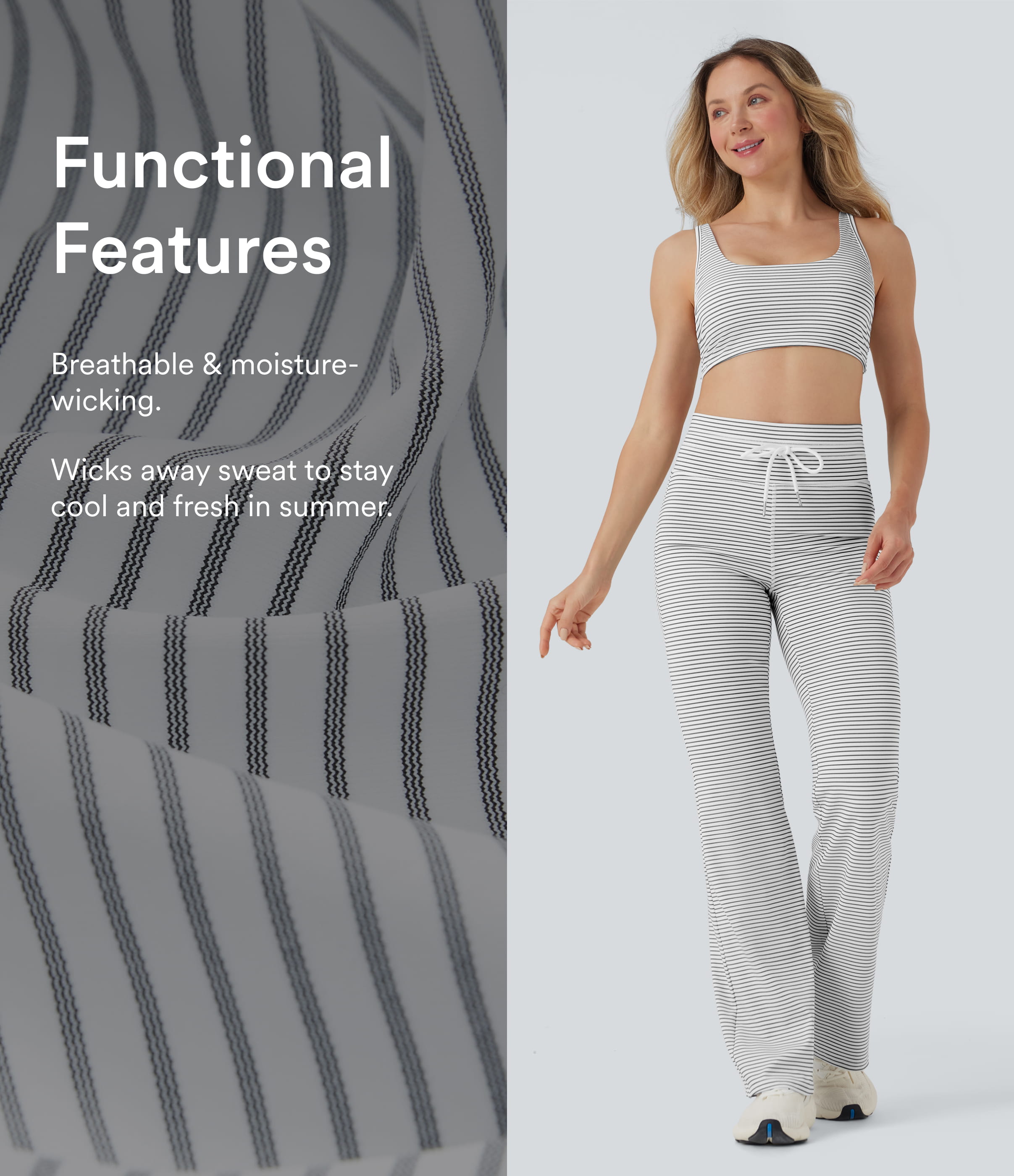 High Waisted Drawstring Stripe Flare Yoga Pants with Pockets