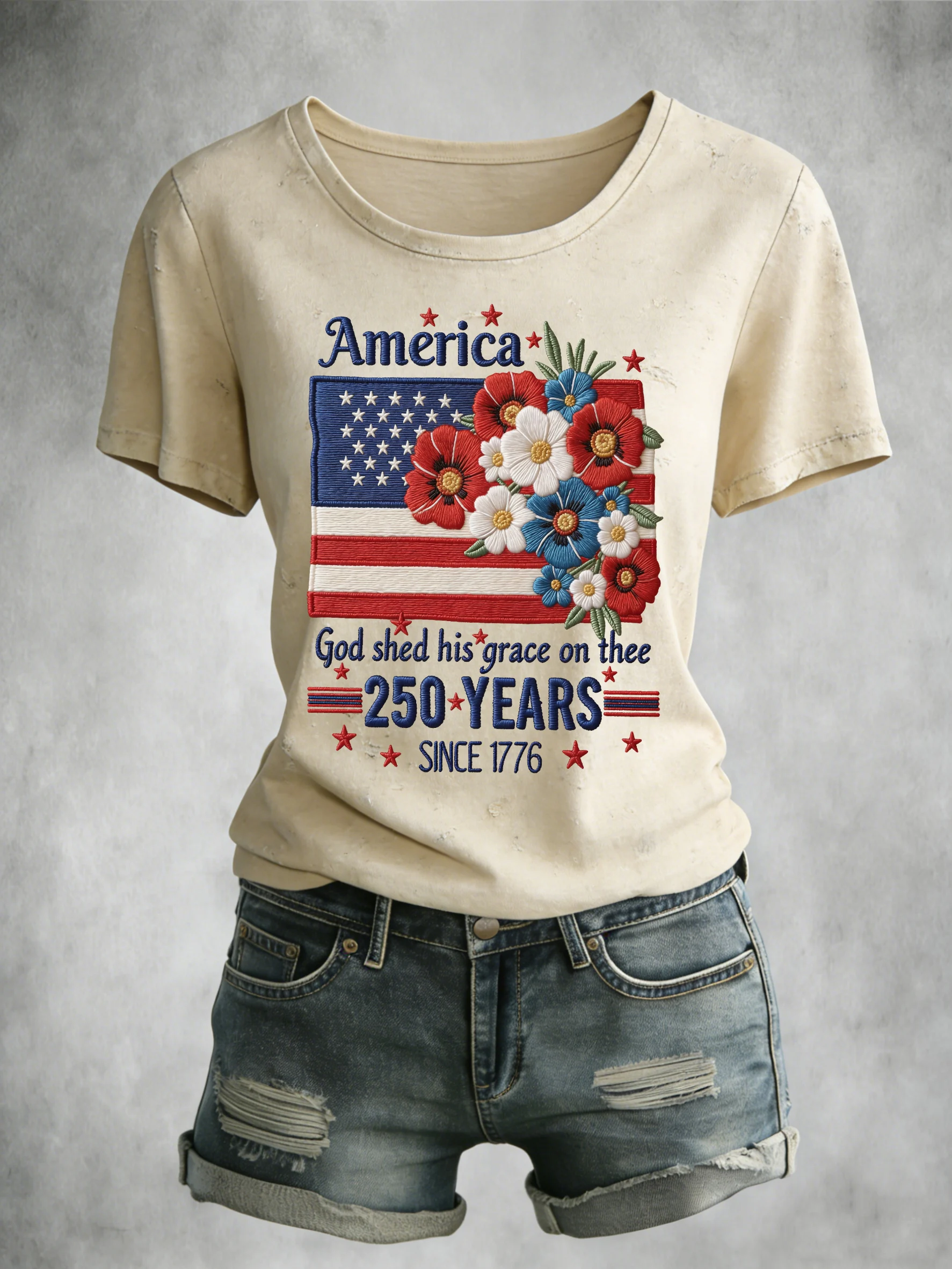 Women's American 250th Anniversary Print Crew Neck Top