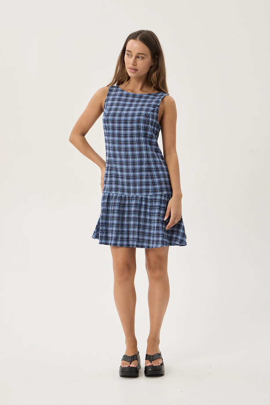 AFENDS Womens Mountains - Seersucker Mini Dress - Navy Red Check