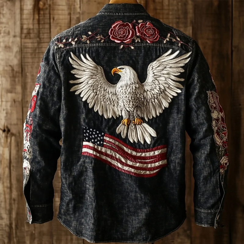 US 250th Anniversary Flag Eagle Print Long Sleeve Shirt