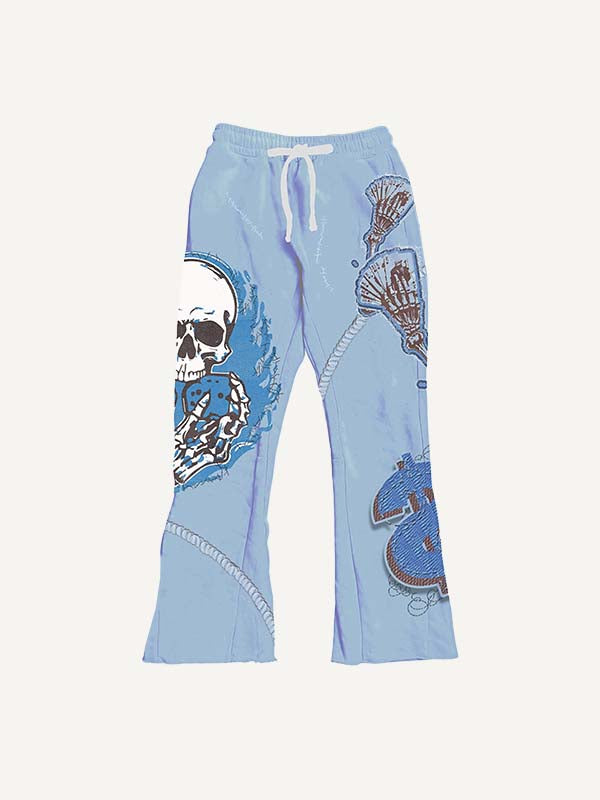 Skull&Money&Poker&Letter Faux Decal Print Elastic Waist Pants