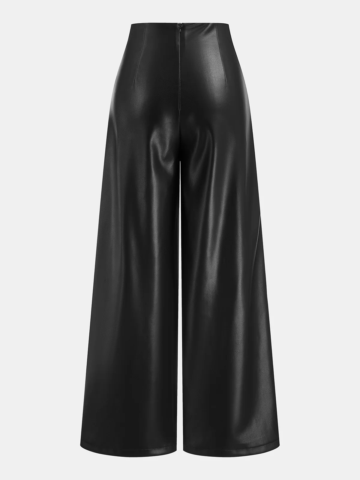 Cross Waistband PU Leather Wide-Leg Pants