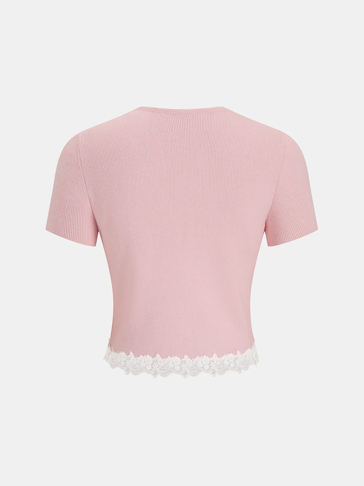 Ribbed Lace-Trim Short-Sleeve Cardigan