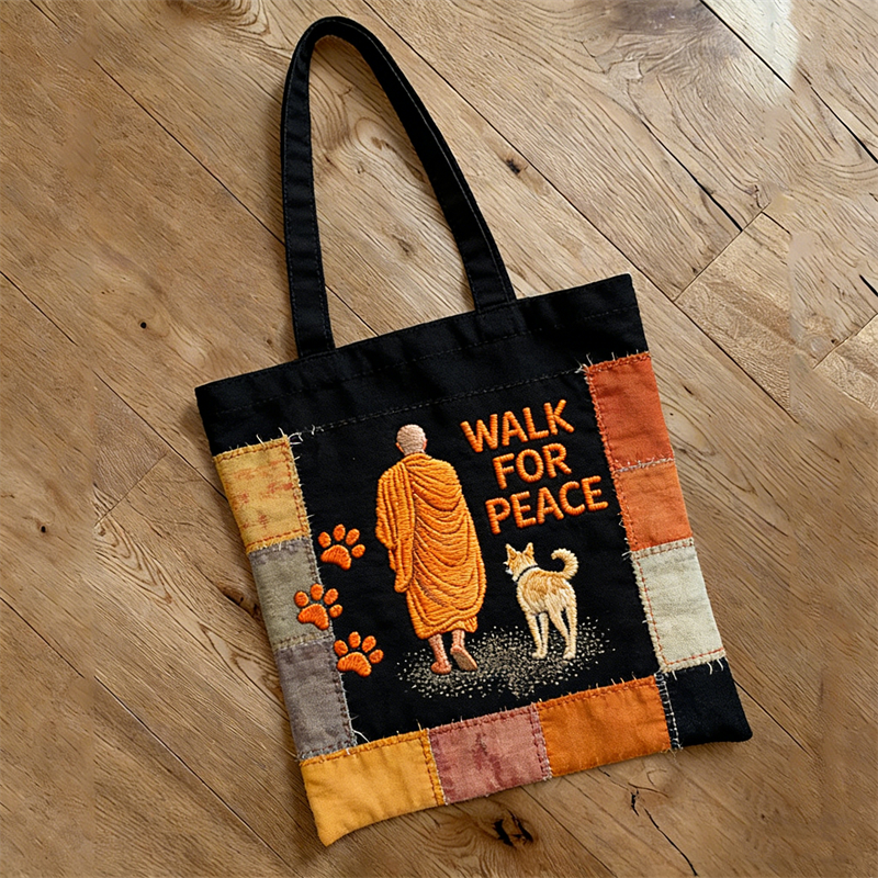 Walk For Peace Aloka & Monk Paw Prints Patchwork Tote Bag