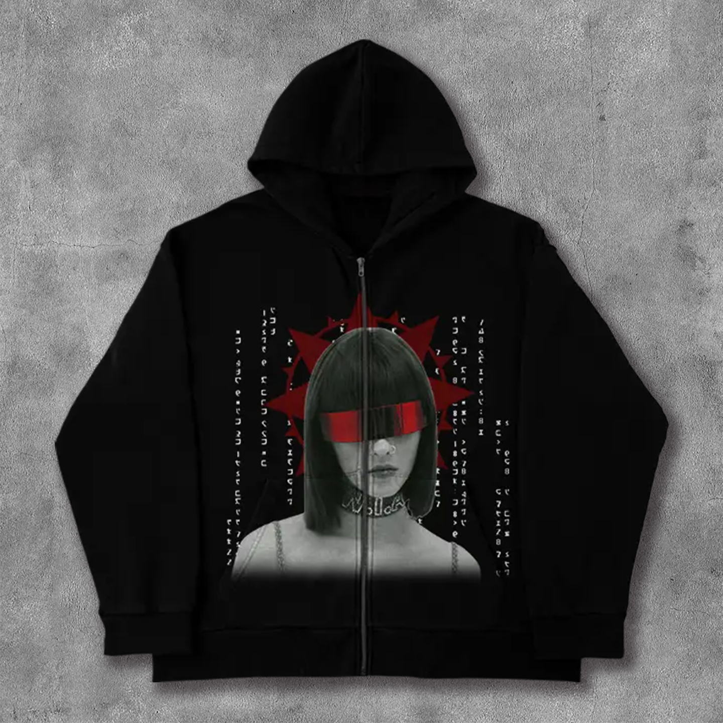 Goddess Of Madness Print Long Sleeve Zip Up Hoodies