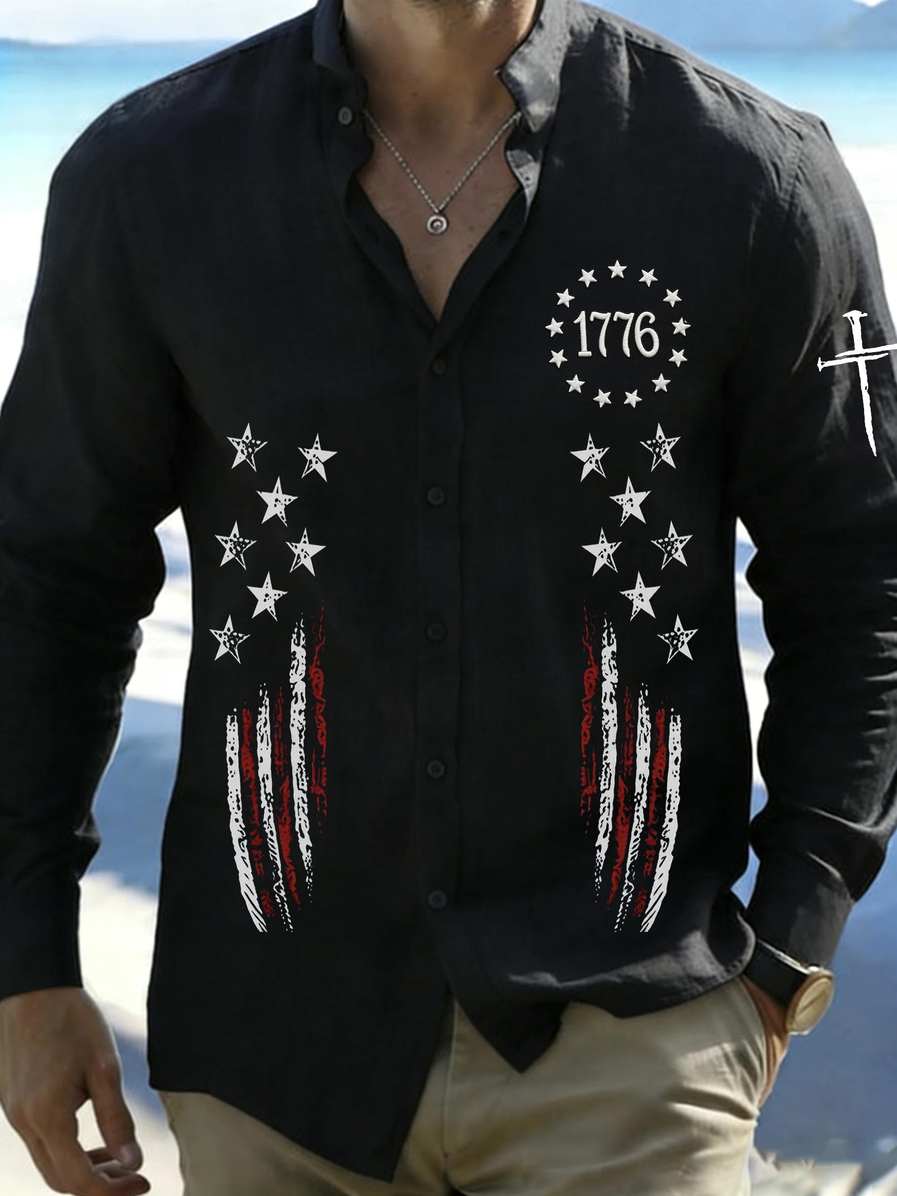 Mens Faith Print Casual Long Sleeve Shirt