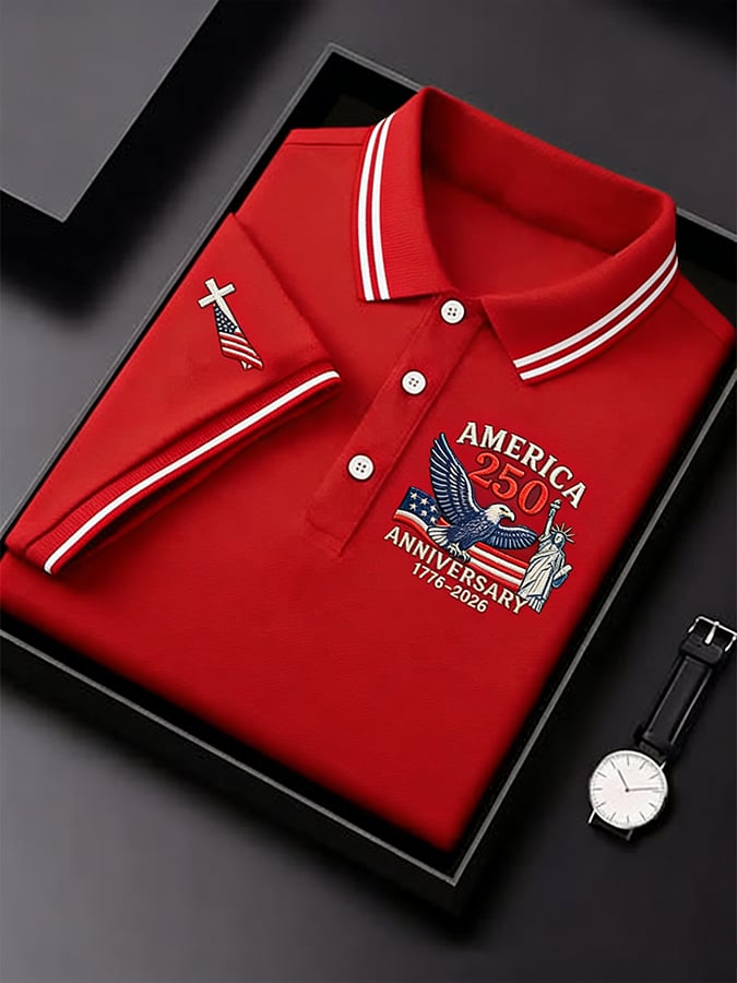 Men's Retro 250th Anniversary of the United States Independence Day Cross Print Polo Shirt