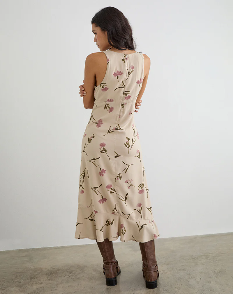 Lisandy Midi Dress in Bloom Leafy Taupe