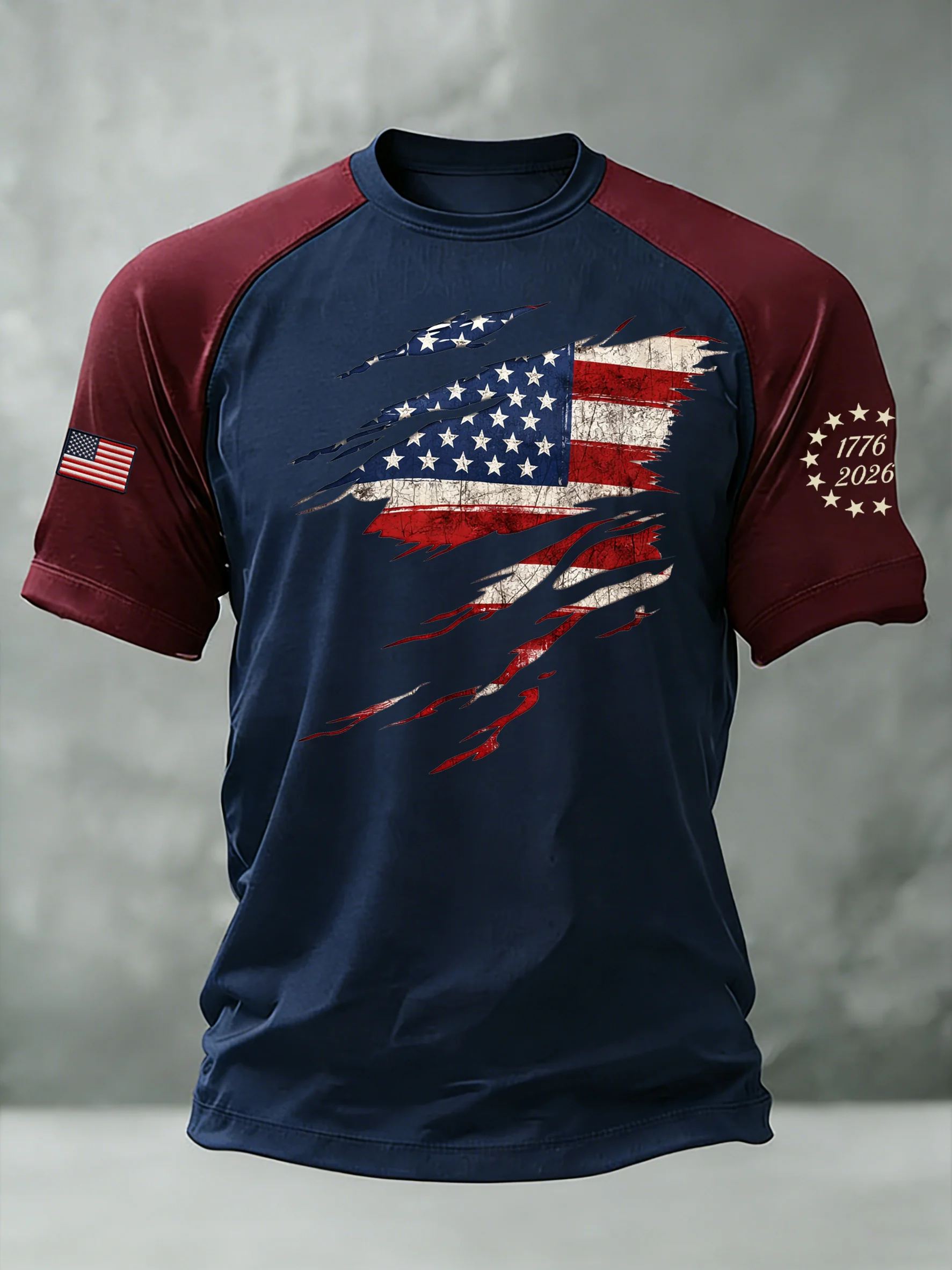 Men'S Casual Short-Sleeved Crew Neck T-Shirt With American 250th Anniversary Commemorative Print.