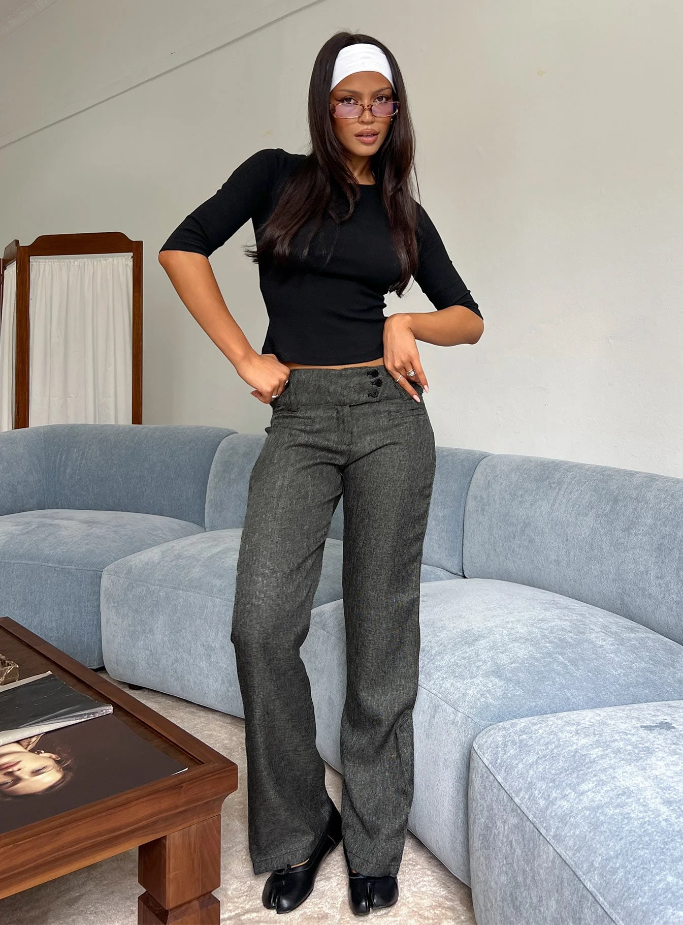 Karola Asymmetrical Buckle Pants Grey