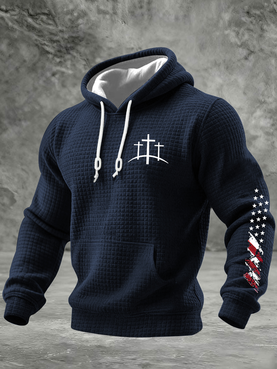 Men's Christian Cross Checkered Cotton Hoodie