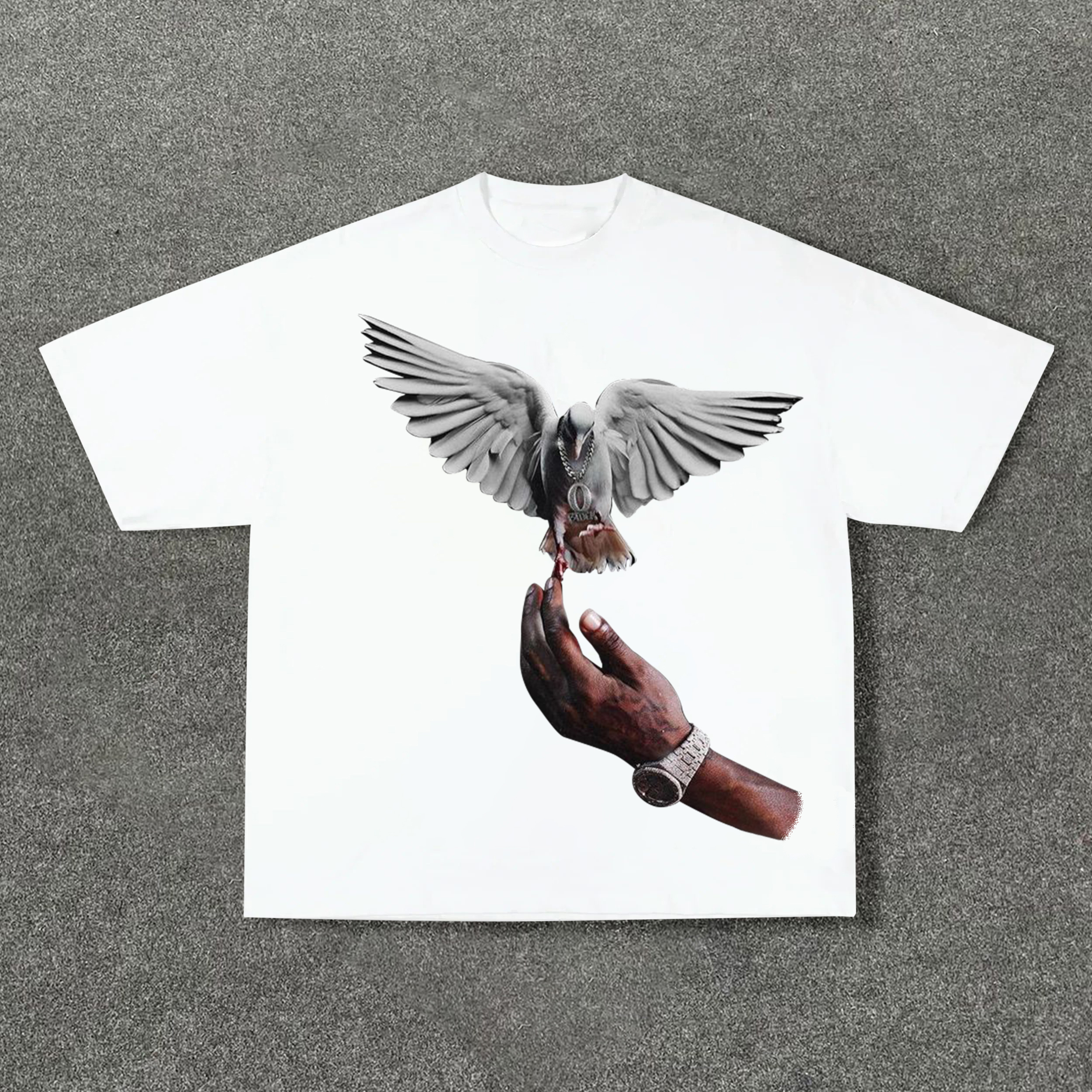 Retro pigeon print casual short-sleeved T-shirt