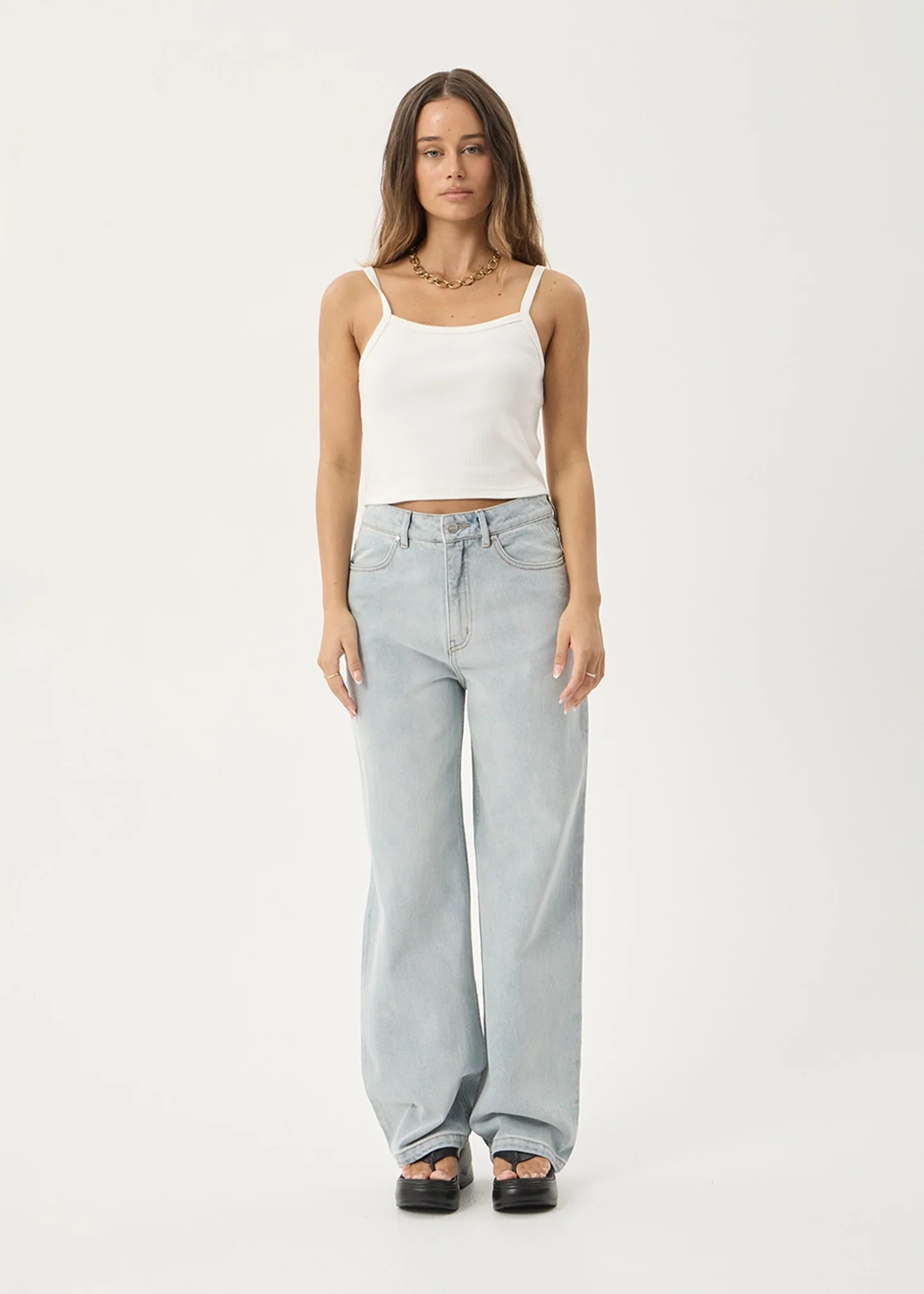 AFENDS Womens Bella - Denim Wide Leg Baggy Jean - Stone Blue